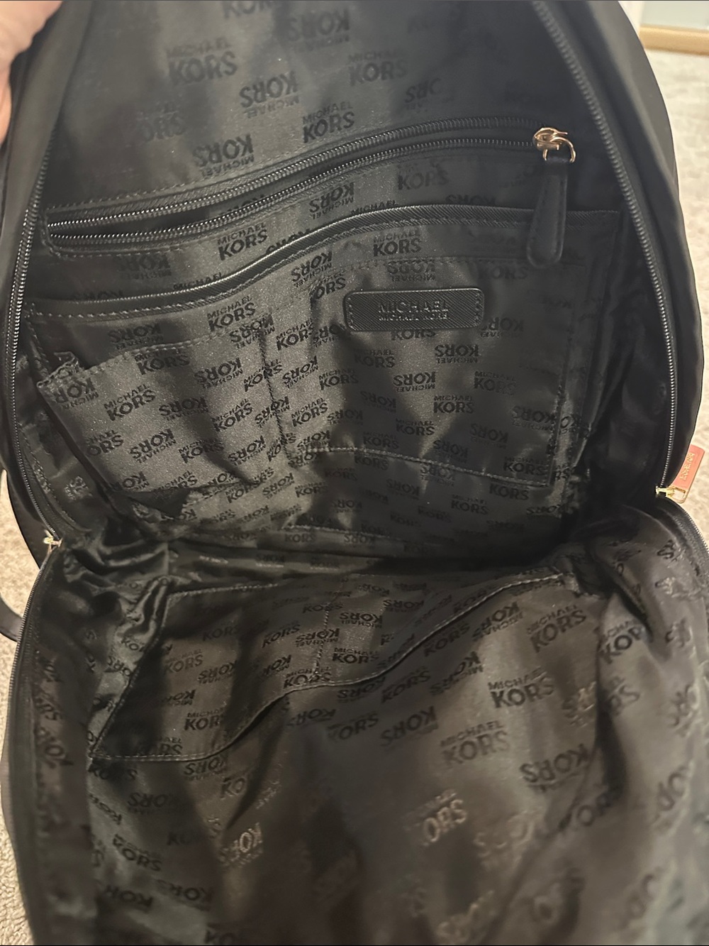 Michael Kors Black Nylon Backpack with Gold Accent Plate - Picture 3 of 4
